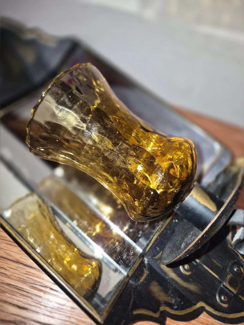 Vintage Homco Wall Sconce W/ a Smoked Mirror back & an Amber Glass Candle Holder